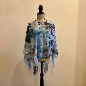 Style & Co. Floral Poncho Scarf - Blue and White